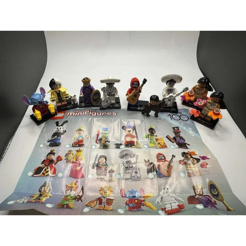 Disney 100 Lego Minifigures 8 Complete Stitch Cruella Evil Queen Coco Pocahontas